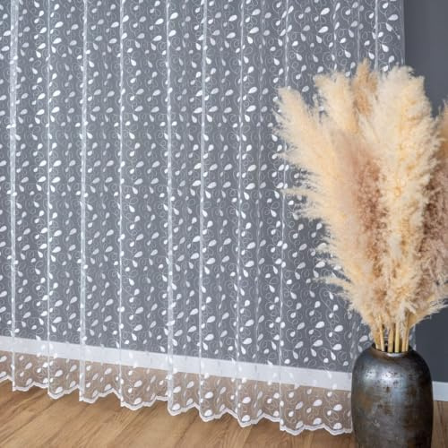 Gardinen Vorhangen Weiß Jacquard 250x180 cm (BxH) Modell Palermo Bestickte Mit Weißem Glänzendem Garn Gardine Kräuselband Pflegeleicht Fensterdekoration