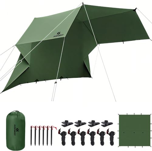 AVOFOREST Tarp 3x3 Wasserdicht, Tarp Ultraleicht Zeltplane,Camping Zeltplane mit 19 Öse+Aluminiumstifte+Nylonseile+Zelte Clips,Anti-UV & Schnee & Regen,für Outdoor Camping Picknick Wandern Hängematte