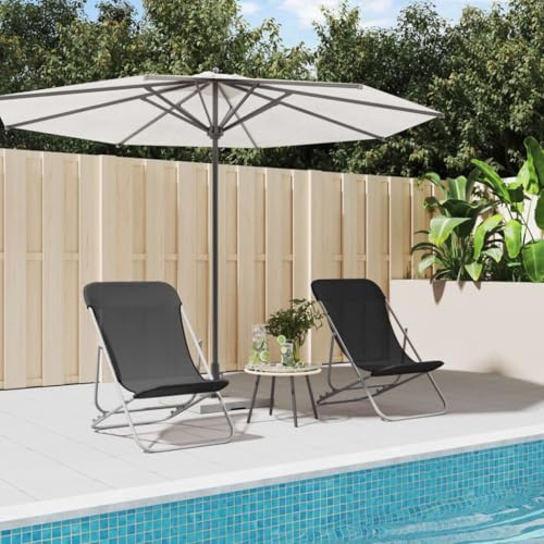Qnhdfrt Klappbarer Strandstuhl 2er Set Textilene Schwarz 110 kg belastbar 3 Positionen Pulverbeschichteter Stahl 85x58x83 cm Faltbare Gartenliege Sonnenliege für Balkon Camping Terrasse Pool