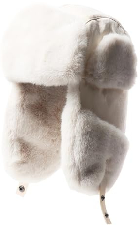 Wokuaile Cappello Aviatore Invernale Unisex, Uomo Donna Cappellino Trooper Russo Trapper con Orecchie in Pelliccia Sintetica per Ski, Bianco