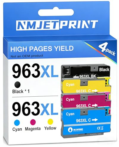 963XL Tintenpatronen kompatibel mit HP 963 XL Druckerpatronen Multipack mit Chip kompatibel Neue Verwendung für HP OfficeJet Pro 9010 9012 9014 9015 9016 9018 9019 9020 9022 9025 (4 PCS)