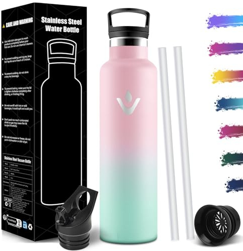 Mulbijeo Botella Agua Acero Inoxidable, 1000 ML Reutilizable Sin BPA, Botella Agua Termica, Botella Agua, Aislamiento Al Vacío de Doble Pared, Termos, Cantimplora para Adultos, Deporte