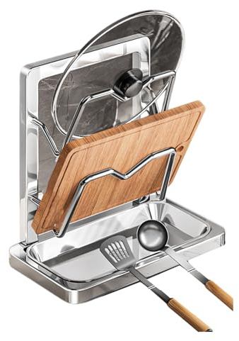 MARCBUSE Supporto per coperchio in acciaio inox 304 pentole montaggio a parete tagliere antiruggine rack salvaspazio organizer da cucina in acciaio inox supporto coperchio