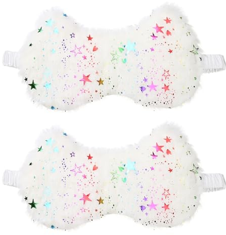 QUARKZMAN 2 Pack Máscaras De Sueño De Felpa Máscara Ocular Unisex Blanco | Suave Y Ligera, Con Banda Elástica, Diseño De Estrellas Brillantes, Para Dormir Viajes Oficina Siesta Dormilones