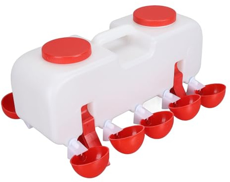 HUSHUI Abbeveratoio per Polli, Mangiatoia per Acqua di Grande capacità, 10 Litri, con 10 Tazze, per Pollame, Ideale per Anatre e Oche (Semiautomatico)