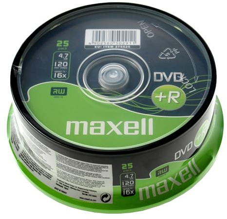 Maxell DVD+R Recordable 4.7GB data, 16x speed - Spindle of 25 Disc