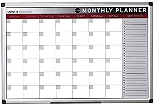 Bi-Office Earth - Umweltfreundliches Planungstafel Monthly Planner, 90 x 60 cm, Magnetischer Monatsplaner mit Aluminiumrahmen, Trocken Abwischbar Monatskalender