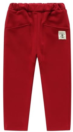 Mud Kingdom Boys Fleece Lining Trousers Elastic Waist Warm Pants for Little Boy Anchor Pattern Red 5 Years