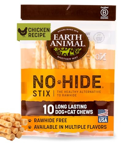 Earth Animal No Hide Stix - Long Lasting Rawhide Free Small Dog Chews Sticks, Chicken - 10 Count