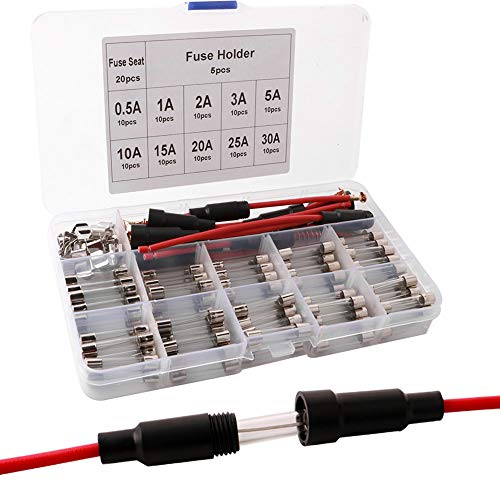 QitinDasen 100Pcs Professionell 6 X 30mm Auto Glasrohrsicherungen, Schnelle Schlag Glassicherung, Fast Schlag Glas Sicherungen, mit 20Pcs Sicherungssitz und 5Pcs AGC Sicherungshalter