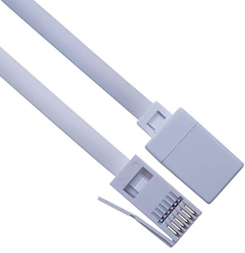 Prolunga Telefonica 2 metri BT Ricevitore Piombo Pieno 6 Fili Da Spina Maschio a Presa Femmina per L'ufficio e la Casa Banda Larga Cavo Compatibile con Telefono, Fax, Cornetta, Modem (Bianco)