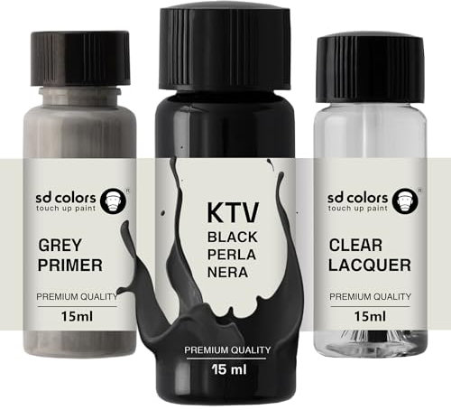 SD COLORS Peinture de retouche noire Perla Nera KTV - 15 ML - Pour réparer les rayures - Code couleur noir - Perla Nera - Peinture + apprêt + vernis