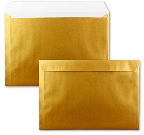 10x große XXL Briefumschläge DIN C4 in Gold Metallic - 22,9 x 32,4 cm - Haftklebung ohne Fenster - Versandtasche für DIN A4 geeignet