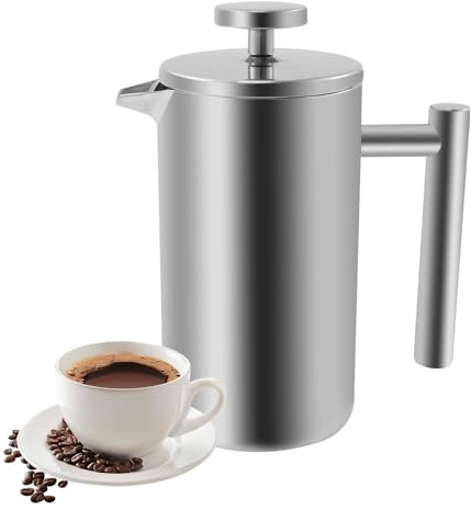 KEGAJEGA French Press kaffebryggare 350 ml Thermo French Press rostfritt stål med termofunktion och trippel rostfritt stål filter kaffebryggare för kaffe latte cappuccino mjölk juice