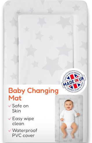 Babycurls Baby Changing Mat with Raised Foam Edges - Wipe Clean Waterproof PVC Nappy Changing Mat - Hypoallergenic Foam - UK Made Nursery Essential, Stars, 76 x 45 cm Baby Pad