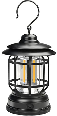 LED campinglykta, LED vintage stormlykta, bärbar lykta för inomhusrum utomhus trädgård camping gård uteplats veranda (svart)