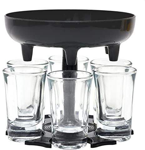 MISTER GADGET, KA5856, Dispenser da 6 Bicchieri Shot per Cocktail e Aperitivi, Ideale per Serate con Gli Amici, Facile da Usare e Mantenere, Nero, Trasparente, Taglia Unica