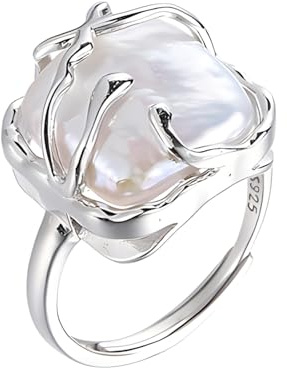 HETICA Irregular Pearl Silver Ring for Women Baroque Pearl Ring Fashion Statement Ring Jewelry Gift