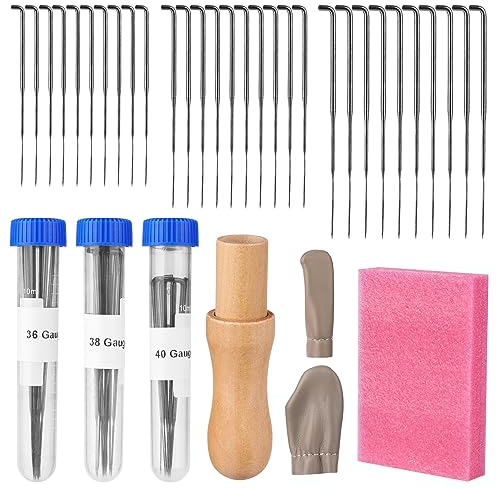 Nadelfilz Set, Filznadeln Set, Filznadeln zum Trockenfilzen mit Nadeln in 3 Größen, Nadelgriffe aus Holz, Nadelflaschen, Schaumstoffpolster, Fingerbett, Wollfilzwerkzeug Set zum Wollfilzen