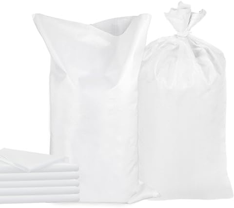 50 Pack Empty Sandbags with Ties,14x26 inches Woven Polypropylene Sand Bags with UV Protection(White)