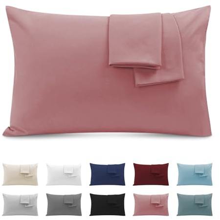 Kissenbezug 50x90 (2er Set) - Kissenbezüge Mikrofaser - Kissenhülle Mit Reißverschluss - Kopfkissenbezug, Weich und Atmungsaktiv - Dunkelrosa