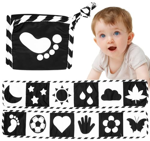 Black and White Sensory Book Newborn Sensory Toys for Crib Hanging Tummy Time Toys High Contrast Soft Baby Book Foldable Cloth Baby Books 0-6 Months