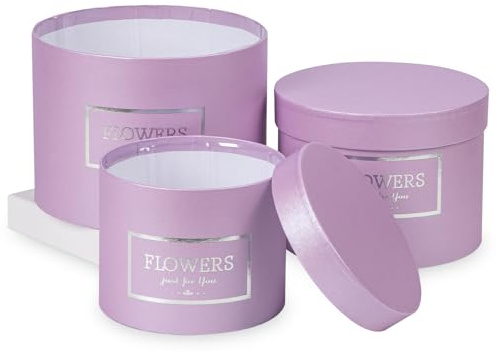 Briful Set of 3 Lavender Gift Boxes with Lids, Round Gift Box with Inner Plastic Box for Fresh Flowers Dried Plants Small Gift boxes for Presents, Crafts, Wedding Decor