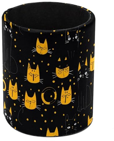 Schwarzer Hintergrund, gelber Katzen-Stifthalter, Schreibtischbedarf, Aufbewahrung von Schreibwaren und Zubehör, Bleistift-Organizer für Schreibtisch, Bleistiftbecher, Make-up-Pinselhalter für Büro,