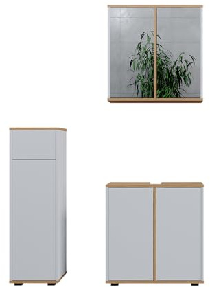Vicco Set mobili bagno Didi, Bianco/Artisan, 60 cm, composto da mobile sottolavabo, specchiera e mobile medio