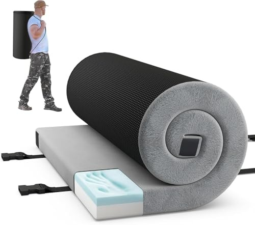 GYMAX Matelas Camping 1/2 Personnes Pliable, Longueur 188cm, Mousse à Mémoire de Forme, Housse Imperméable, Fond Antidérapant, Sangle pour Enroulement, Sac de Transport, pour Voyage, Randonnée