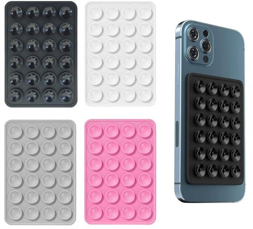 iLamvie Adecuado para 4 Paquetes de ventosas de Silicona para Todos los Modelos de teléfonos móviles,Soportes de teléfonos móviles Antideslizantes para Selfies y Videos(Negro, Blanco, Gris, Rosa)