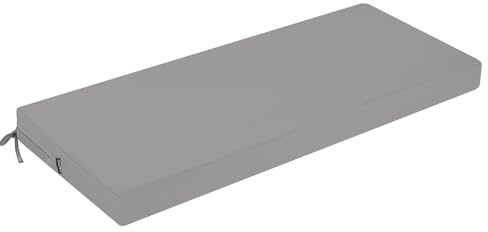 PRIMEPATIO Coussin pour banc d'extérieur, coussin de banc confortable, imperméable, avec rubans, rembourrage épais, pour meubles de jardin, 140 x 40 cm, gris clair