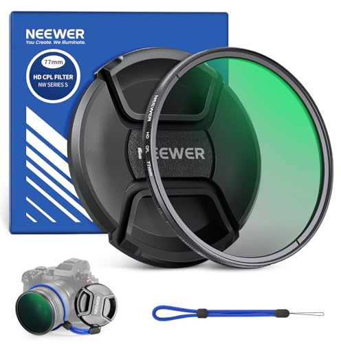 NEEWER Filtro CPL de 77 mm con Tapa de Lente, Filtro polarizador Circular de Lente de cámara con revestimientos nanométricos multiresistentes, Vidrio óptico HD Ultrafino, Elimina el Reflejo y el