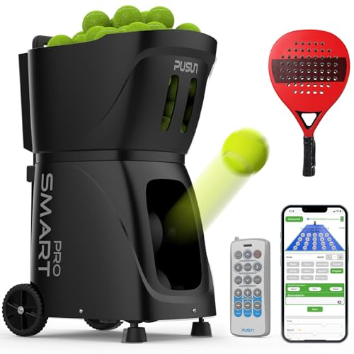 PUSUN Padel-SMART PRO-Professional Padel Ball Machine with Internal Spin Technology - Smart App Control - 100+ Ball Capacity - 4-6 Hour Battery Life (Black)