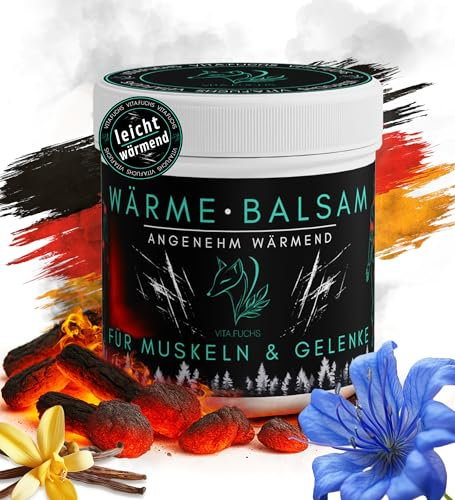 Vita.Fuchs Wärmebalsam | Wohltuende Wärmecreme für Rücken, Nacken & Muskeln | Wärmende Pferdesalbe mit Teufelskralle, Arnika & Vanille-Ether | Wärmesalbe für Alltag & Sport | Made in Germany | 250 ml