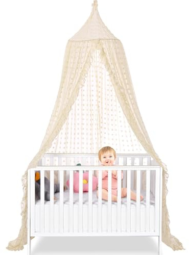 jiangcha Bed Canopy for Girls - Princess Bed Canopy - Crib Canopy for Boys and Girls Bedroom Decor, Suitable for Use in Cribs Canopy Bed Curtains (Beige)