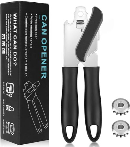 vsshe Apriscatole manuale 3 in 1 in acciaio inossidabile, Apriscatole Professionale, Apriscatole manuale di sicurezza, impugnatura in plastica robusta,Apriscatoles universale per Ristoranti,Bar,cucina