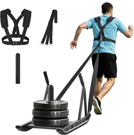 VEVOR Slitta per pesi, Slitta in Acciaio, Slitte per Allenamento di Forza e Fitness per Migliorare la Velocità degli Esercizi Atletici, per Fitness con Maniglia, Dischi da 25 e 51 mm, Nero