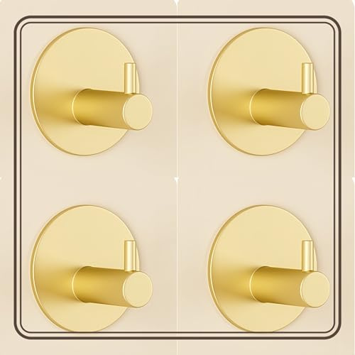 RQzaufania 4er-Pack Selbstklebende Haken, Max 5 kg Belastbar, Klebehaken, Edelstahlhaken für Küche, Bad, Türen, Wände (Gold