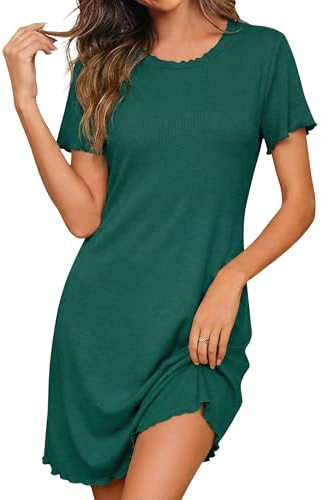 Demegimi Chemise de Nuit Femme en Coton Robe Tee Shirt Manches Courtes Vêtements de Nuit Été