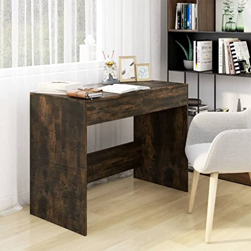 WEMYUFURN Scrivania in legno di rovere affumicato, 101 x 50 x 76,5 cm, scrivania per computer con 2 cassetti, per ufficio e casa, stabile tavolo da lavoro per schermo e tastiera