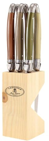 Laguiole Jean Dubost 5/16452 Bloc 6 Couteaux Steak Minéral Mixés, Noir ; Marron