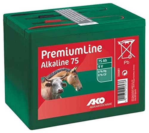 AKO Fencing Batterie Alkaline 9 V, 75 Ah, Alkalisch, Stromversorgung für Weidezaungeräte, Konstante Spannung, Lange Lebensdauer
