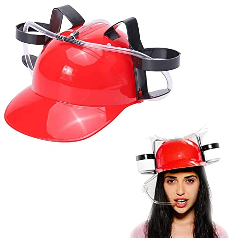 Vigcebit Neuartiges Zubehör Trinkhelm, Partyhut, Verstellbarer Dosenhalter, Hut Für Trinker, Strohhalm Für Bier, Soda, Cola, Partyspaß, Getränke-Gadgets, Pink, Gelb, Rot, Blau