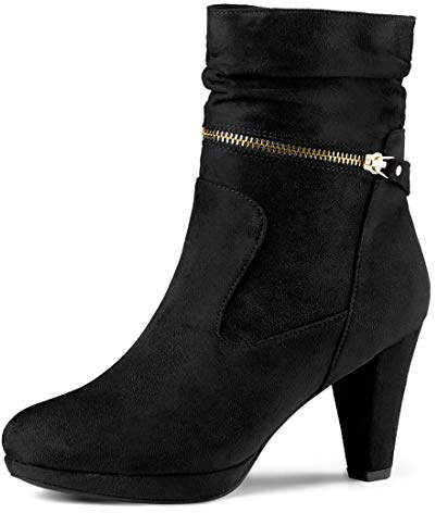 Allegra K Femmes Cheville Zip Plate-Forme Talon Haut Mi-Mollet Bottes Noir 38
