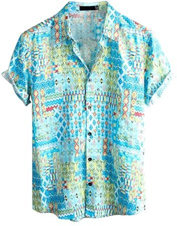 VATPAVE Mens Floral Hawaiian Shirts Short Sleeve Button Down Beach Shirts Large Sky Blue