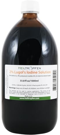 2% Lugols | Lugolsche Jodlösung | 1000 ml | 6% liquid Formulierung | 2 Prozent elementares Jod und 4% Kaliumjodid | Inhaltsstoffe in pharmazeutischer Qualität | Heiltropfen®