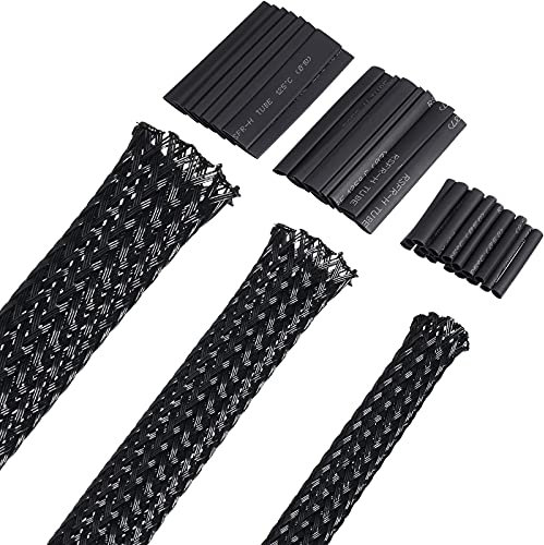 Boao 50 ft PET Expandable Braided Cable Sleeve, Wire Loom Wire Braid Sleeving with Shrink Tube for Audio Video and Other Home Device Cable Automotive Wire(1/4 Inch, 1/2 Inch, 3/4 Inch,Black)