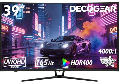 Deco Gear 39 Curved Widescreen Gaming Monitor | 2560x1440 | 1ms MPRT | 165 Hz | 16:9 | HDR400 | 4000:1 | 1 x HDMI | 1 x DisplayPort - Limited Black Edition