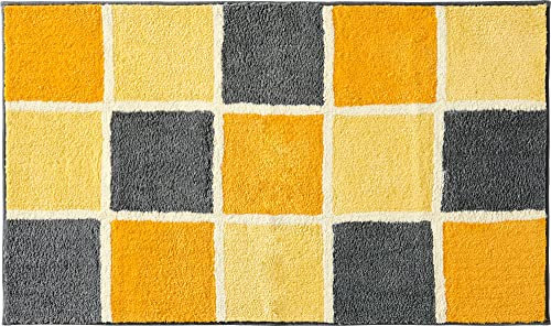 REDBEST Badematte, Badteppich, Badvorleger karo Los Angeles - rutschhemmend, Flauschiger Flor, pflegeleicht, für Fußbodenheizung geeignet - gelb Größe 70x120 cm